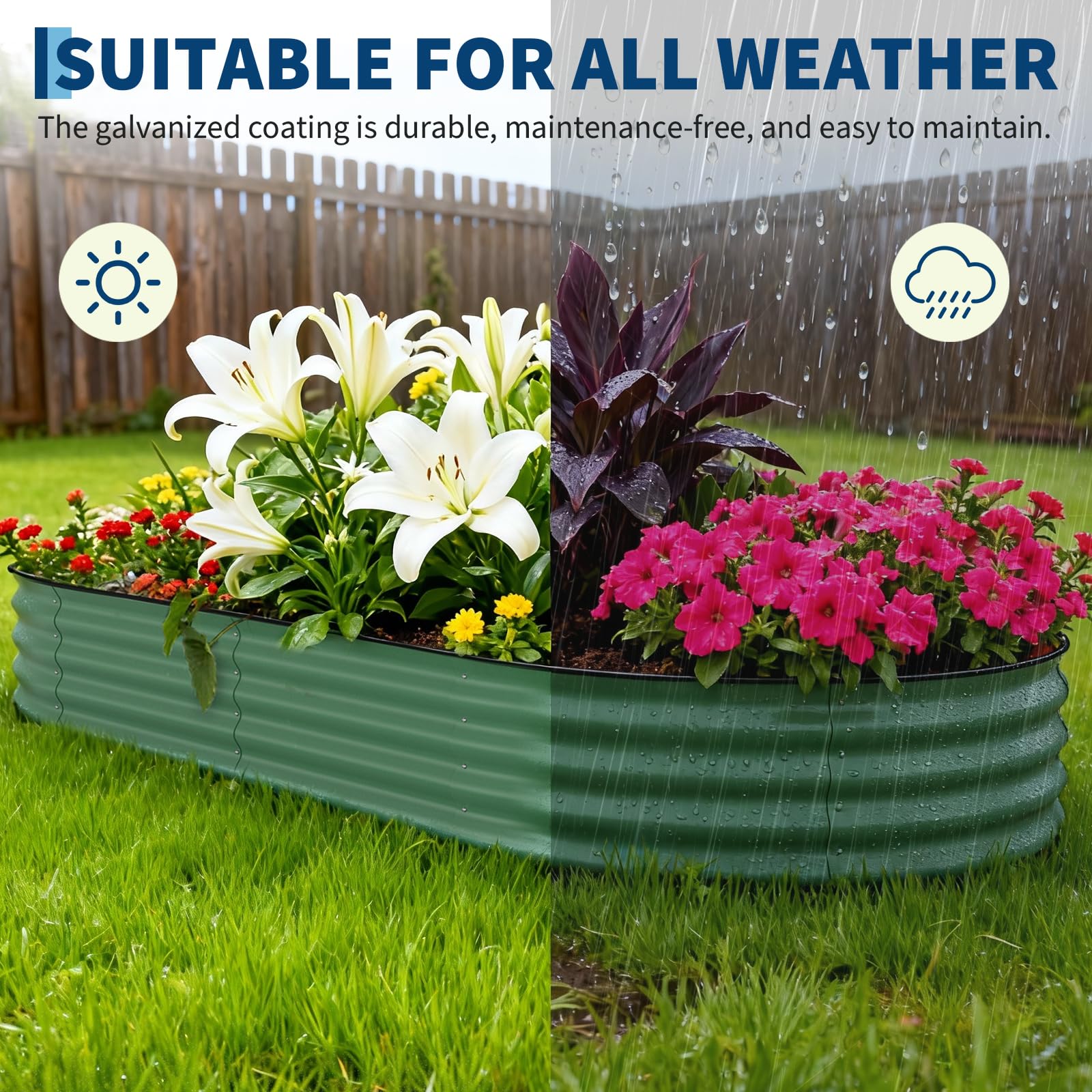Garvee 2 Pack 10' X 4' X 1.5' Rust-Resistant Galvanized Raised Garden Beds – Large Metal Planter Boxes, Durable, Easy Assembly, for Vegetables, Flowers & Outdoor Plants – Green, Upgraded with Anti-Cutting Strips