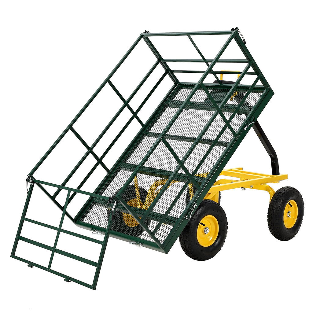 Garvee 1500 LB Garden Dump Cart with 13 in All Terrain Tires, 3-in-1 Yard Wagon Cart with Removable Side Panels, Heavy Duty Outdoor Metal Utility Wagon Yard Trailer for Outdoor Lawn, Yard, Backyard