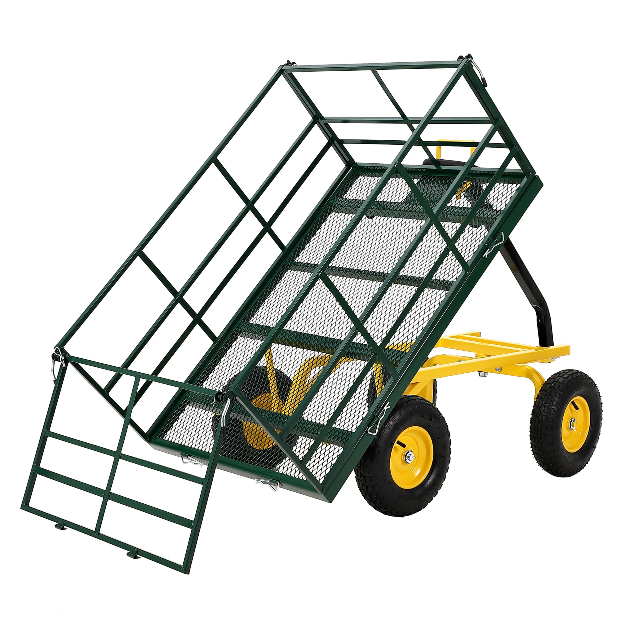 Garvee 1500 LB Garden Dump Cart with 13 in All Terrain Tires, 3-in-1 Yard Wagon Cart with Removable Side Panels, Heavy Duty Outdoor Metal Utility Wagon Yard Trailer for Outdoor Lawn, Yard, Backyard