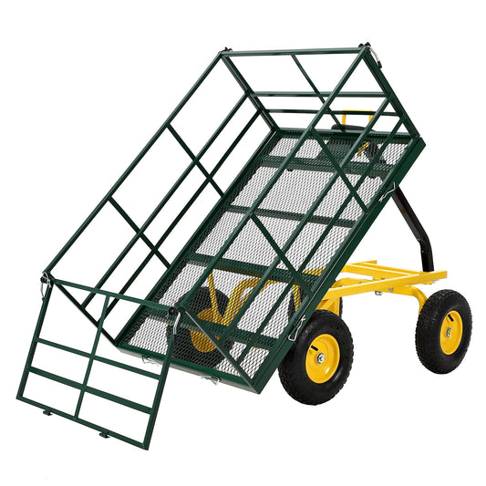 Garvee 1500 LB Garden Dump Cart with 13 in All Terrain Tires, 3-in-1 Yard Wagon Cart with Removable Side Panels, Heavy Duty Outdoor Metal Utility Wagon Yard Trailer for Outdoor Lawn, Yard, Backyard