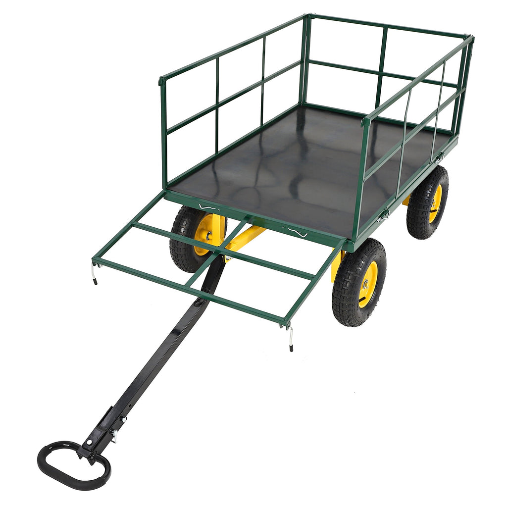 Garvee Heavy Duty 1500 lbs Steel Garden Cart – 3-in-1 Outdoor Utility Wagon with Removable Mesh Sides, 13" All-Terrain Wheels, 180° Rotating Handle – Lawn, Gardening, Plant Transport – 13-inch wheels, yellow rims + dark green frame + black handlebars