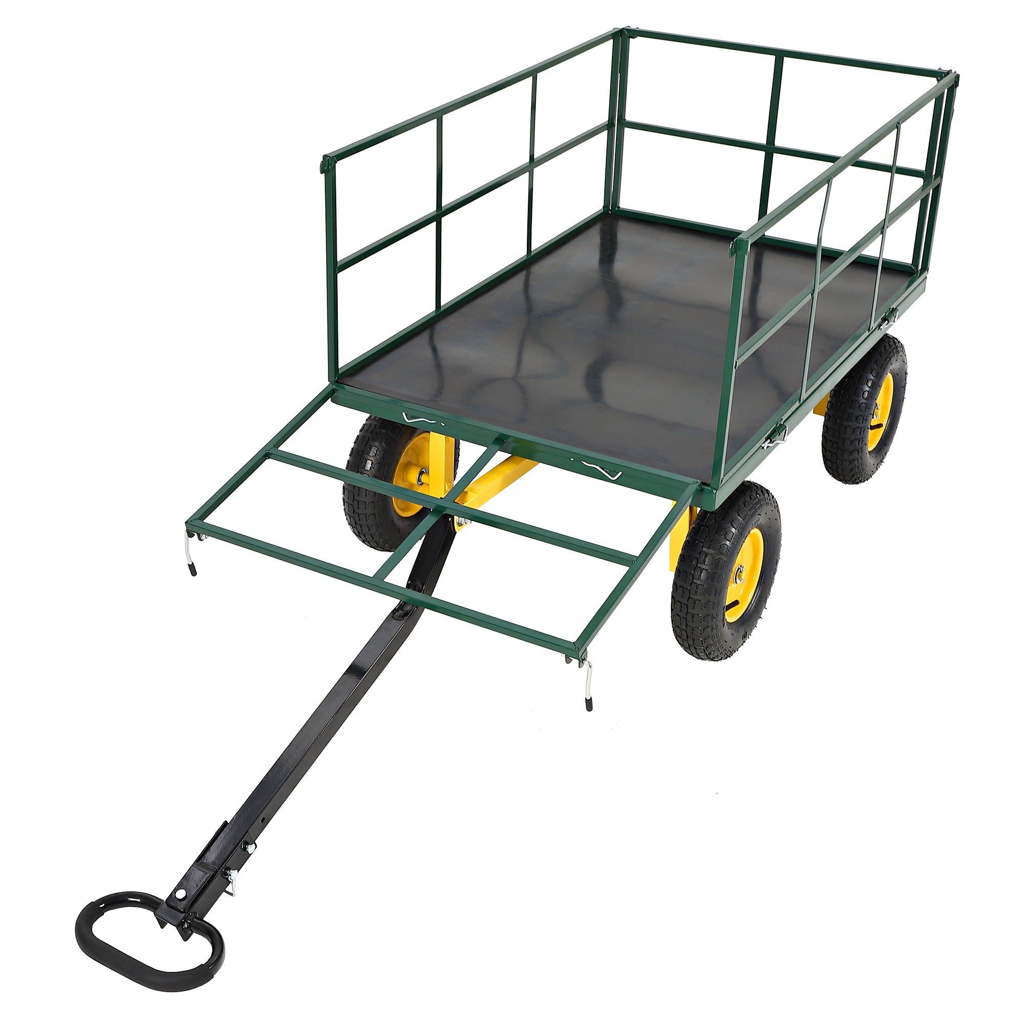 Garvee Heavy Duty 1500 lbs Steel Garden Cart – 3-in-1 Outdoor Utility Wagon with Removable Mesh Sides, 13" All-Terrain Wheels, 180° Rotating Handle – Lawn, Gardening, Plant Transport – 13-inch wheels, yellow rims + dark green frame + black handlebars