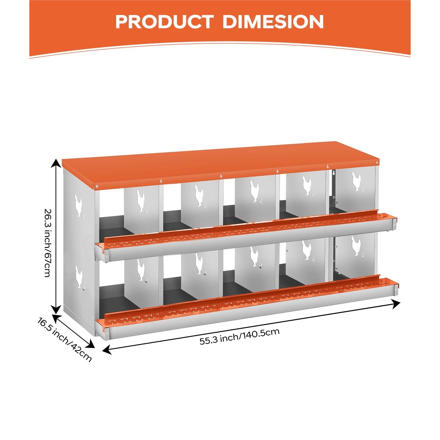 Garvee 10 Compartment Chicken Nesting Box with Egg Roll Tray & Ventilation, Heavy-Duty Galvanized Steel, Easy Assembly & Cleaning, for Backyard Coops
