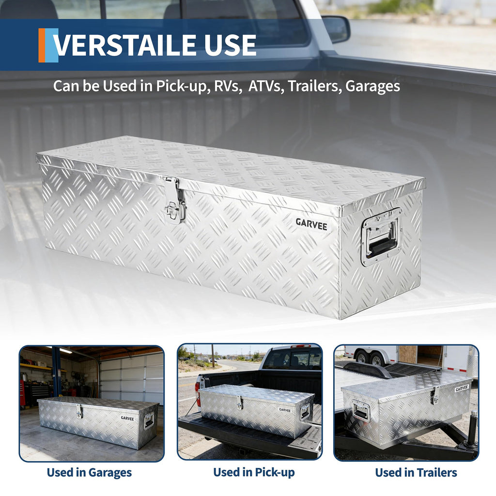 Garvee 48"X15"X15" Aluminum Truck Bed Tool Box - Heavy Duty Diamond Plate, Lock & Keys, Weather-Resistant, Side Handles, Silver, Pickup Trucks
