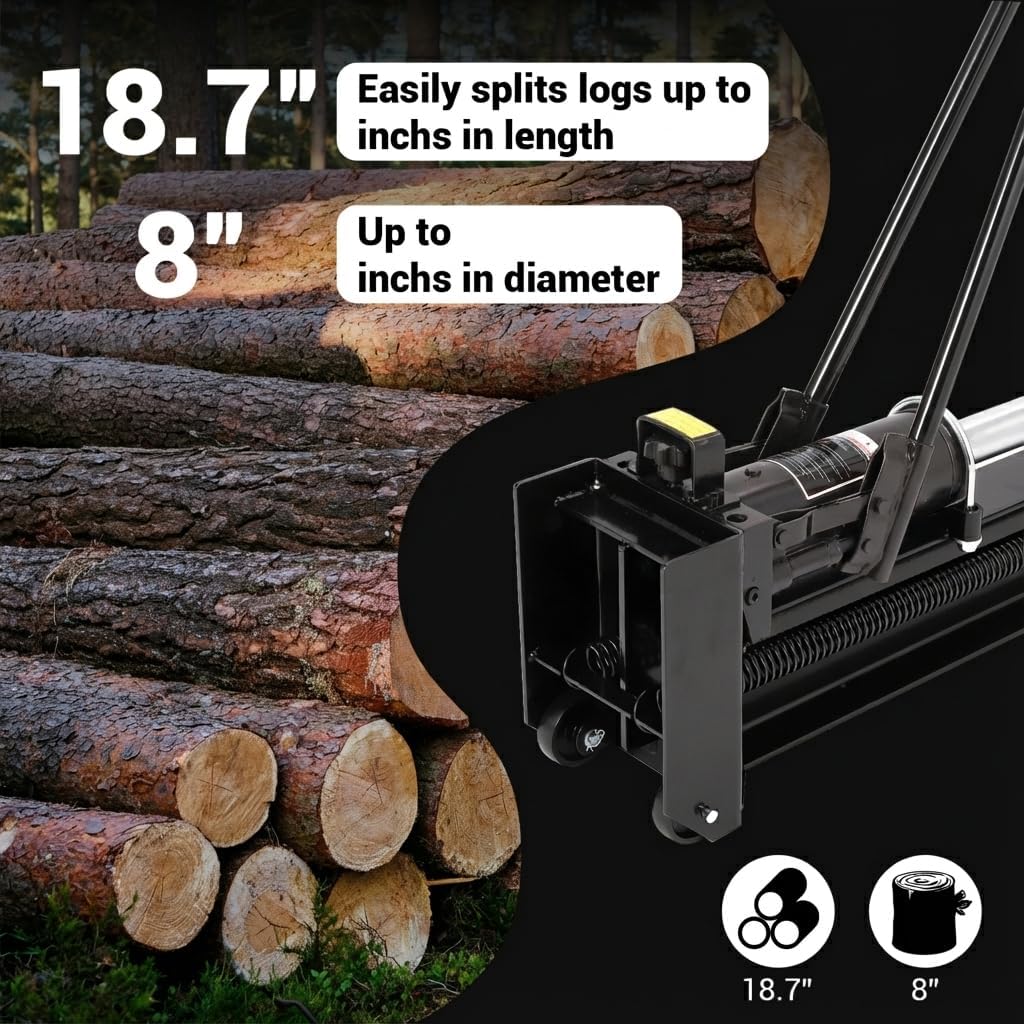 Garvee Hydraulic Log Splitter Wood Cutter 12 Ton Manual Powerful Steel Beam Spring-Loaded Return Knob Built-in Wheels Portable for Outdoor Use