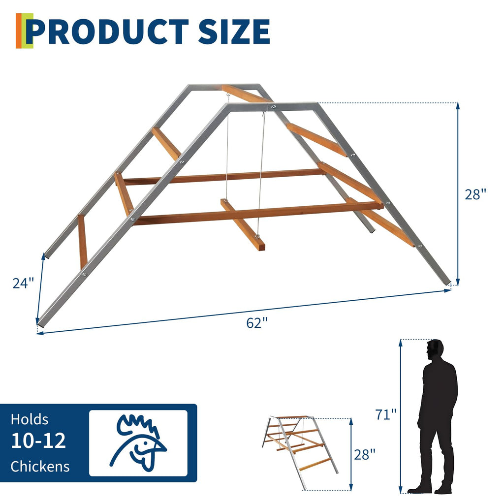 Garvee Chicken Roosting Ladder with Swing - Durable Carbon Steel & Fir Wood - Multi-Level Design & Easy Assembly - Backyard Coop Enrichment