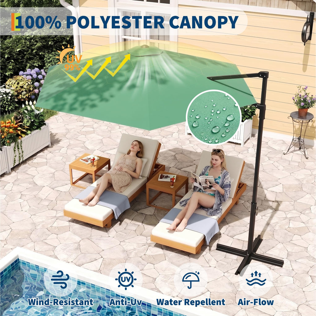 Garvee 9' Cantilever Patio Umbrella, 101.2" W × 94.5" H Round Offset Parasol with UV-Resistant Vented Polyester Canopy and Iron Frame, Dark Green