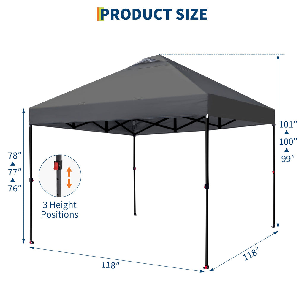 Garvee Pop Up Canopy Tent for Parties and Outdoor Events, 10 × 10 FT One-Push Shelter with 4 Sandbags, 8 Stakes, 4 Ropes and Wheeled Bag, Gray