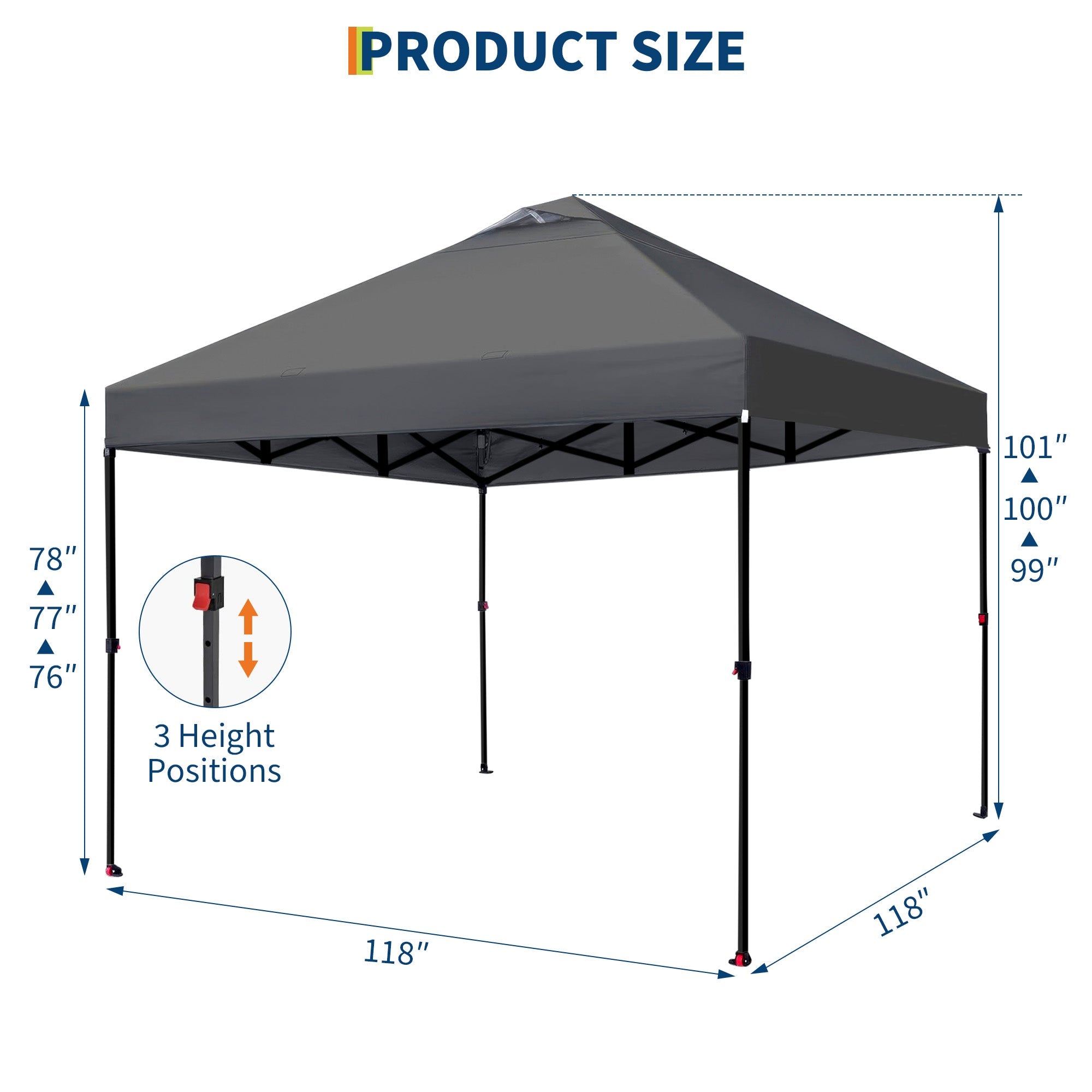 Garvee Pop Up Canopy Tent for Parties and Outdoor Events, 10 × 10 FT One-Push Shelter with 4 Sandbags, 8 Stakes, 4 Ropes and Wheeled Bag, Gray