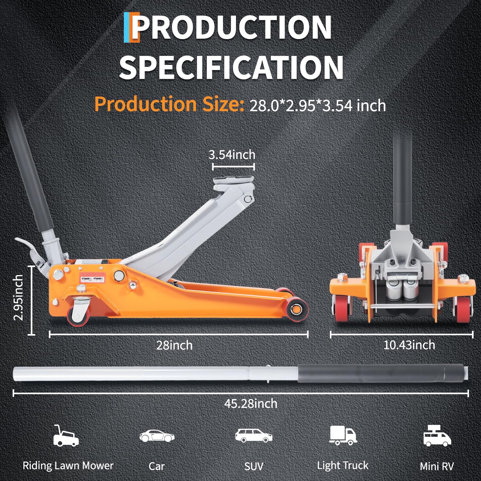 Garvee 3 Ton (6000 lbs) Low-Profile Hydraulic Racing Floor Jack - Dual Piston Quick Lift Pump, Heavy-Duty Steel, 2.95"-16.54" Lifting Range for Car, SUV, Truck, Garage, Orange
