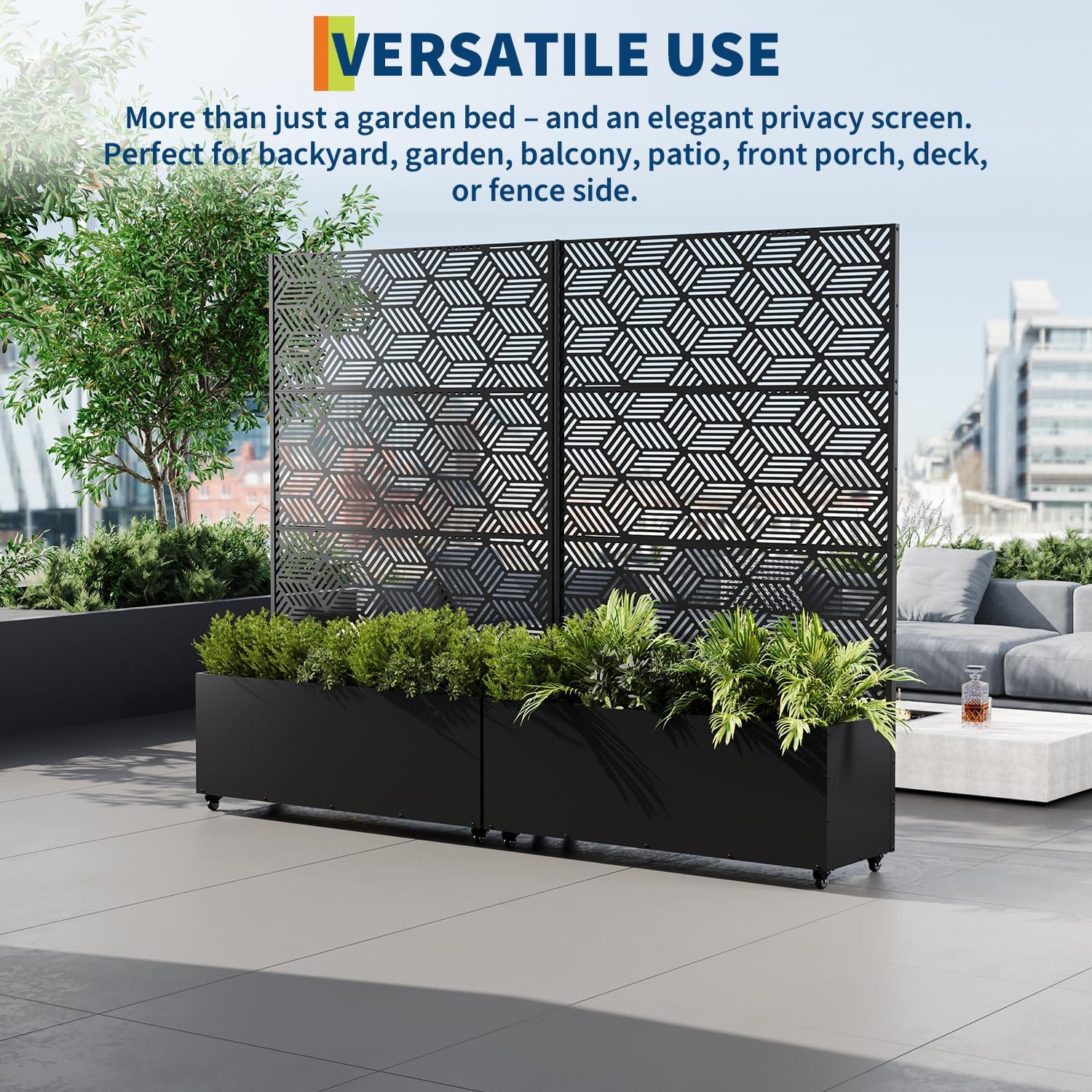 Garvee Metal Planter Box with Trellis and Wheels, 71"x47"x16" Raised Garden Bed for Climbing Plants, Vegetables, Vines, Privacy Planters for Patio with Drainage Holes, 15.7" Deep Planting Bed