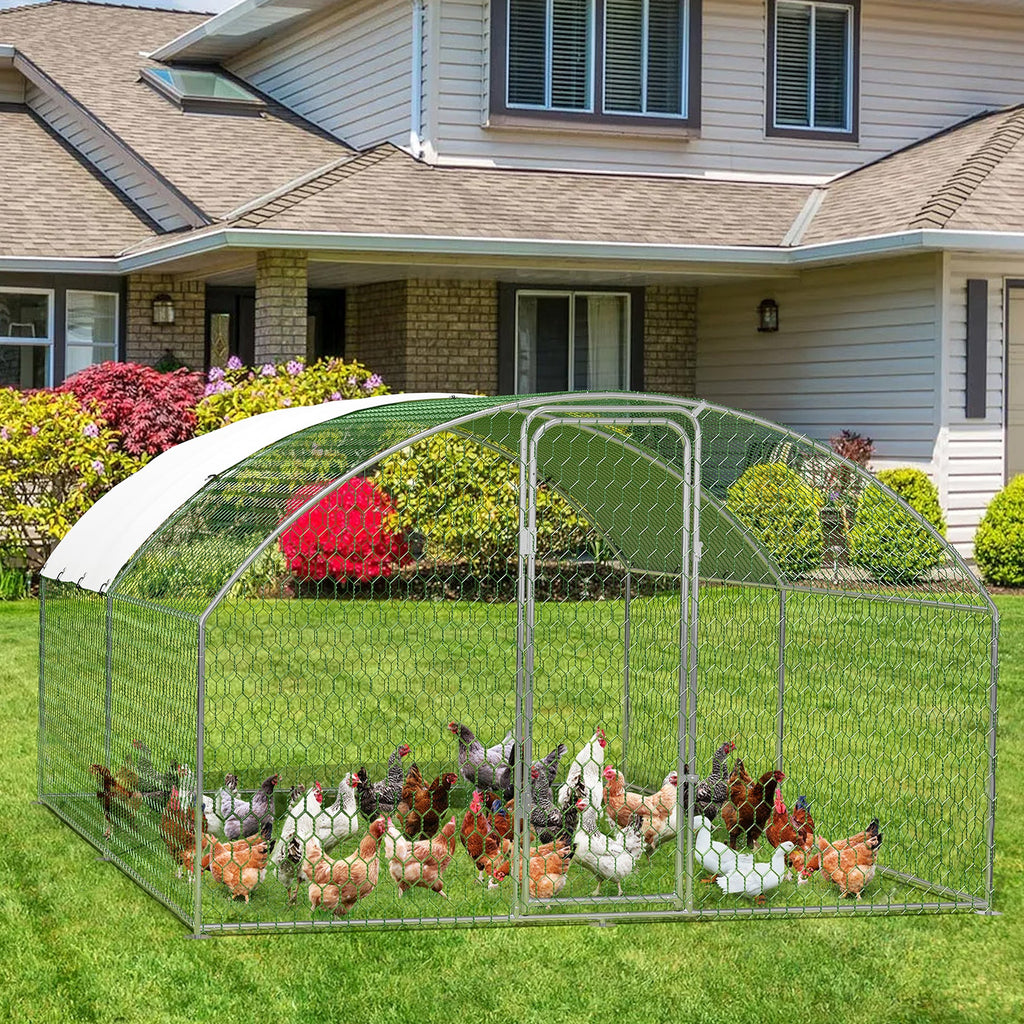 Garvee Spacious Walk-In Metal Chicken Coop - Dome Roof, Waterproof & UV-Resistant Cover, Lockable Door, Outdoor Poultry Cage for Hens, Ducks & Small Animals, Ideal for Farm & Backyard - Size: 9.8 x 13.1 x 6.6 ft