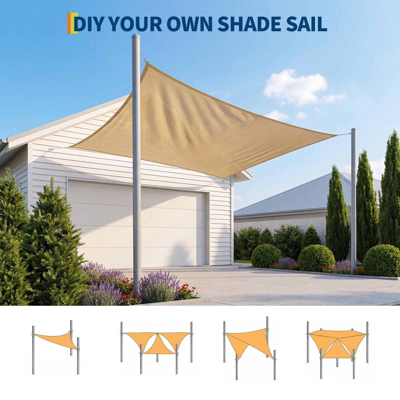 Garvee 2 Pack 10FT Shade Sail Poles with Twist-In Ground Anchors & D-Clamps, Heavy-Duty Outdoor Sun Shade Support Posts for Patio, Backyard, Gray