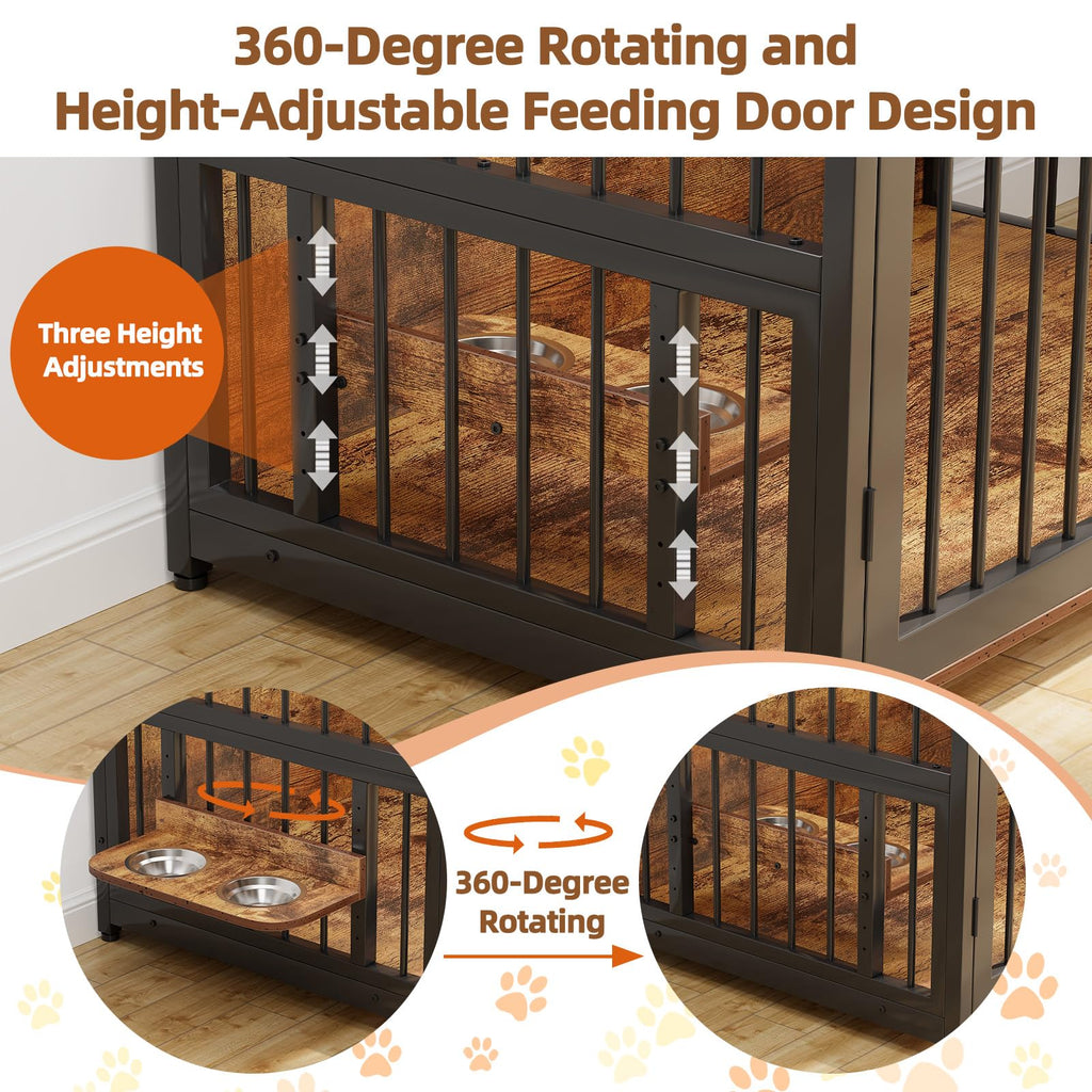 Garvee 48 Inch Dog Crate Furniture, Chew-Resistant Wooden Dog Cage Indoor with Doors, Dog House Side End Table, Heavy Duty Indoor Kennel for Medium/Large Dogs