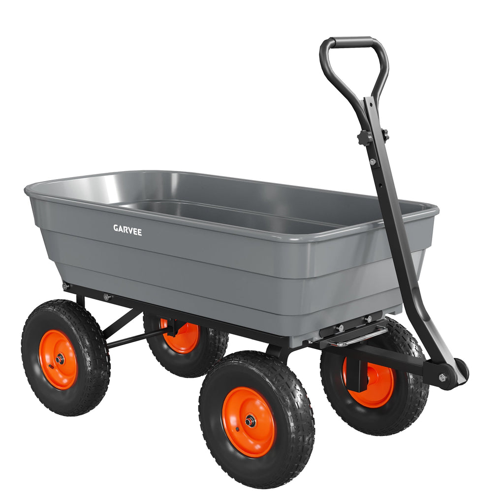 Garvee 1200 lb Heavy-Duty Poly Garden Dump Cart, Utility Wagon with Quick-Release Dump System, 13" Flat-Free All-Terrain Wheels, 270° Towable Handle, Reinforced Steel Frame for Yard, Soil, Rocks & Landscaping, Gray/Orange