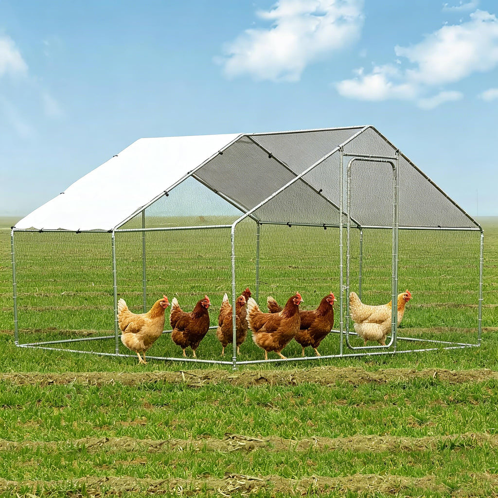 Garvee Spacious Chicken Coop Livestock Shelter - Large Size Walk-In Poultry House - Secure Outdoor Enclosure with Spire Roof - Lockable Door, Weatherproof Cover - Large Size Spire Roof