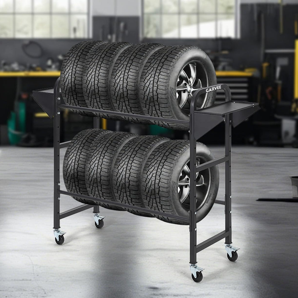 Garvee Adjustable Rolling Tire Storage Rack 500 lbs Capacity Locking Casters Steel Durable Garage Shop Organizer