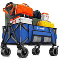Garvee Heavy Duty Collapsible Garden Wagon Cart, 280L Large Folding Utility Wagon with 460 lb Capacity, All-Terrain Wheels, Side Pockets, Cup Holders & Storage Cover, Blue