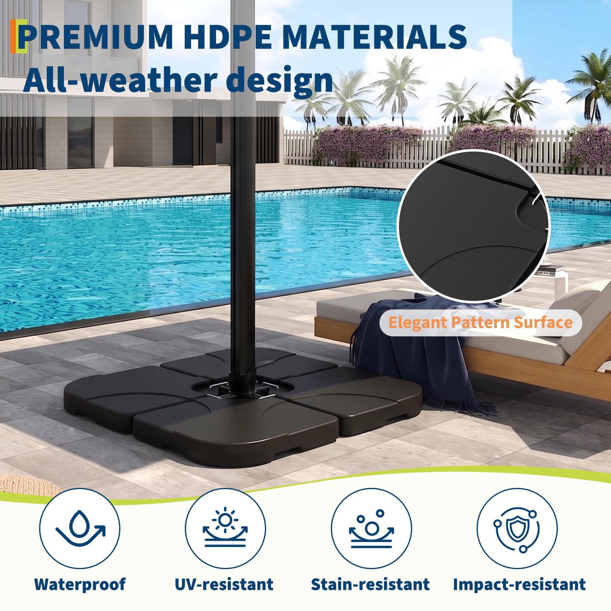 Garvee Heavy Duty Cantilever Umbrella Base, 4-Piece 230 LB Water & Sand Fillable HDPE Weight Plates with Lock Pins for Offset Patio Umbrellas, Black
