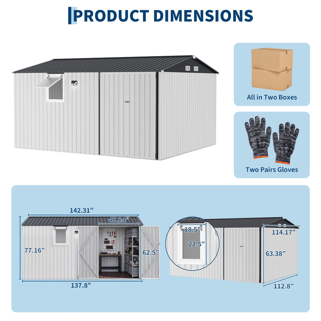 Garvee Outdoor Storage Shed, Metal Storage Cabinet with Lockable Doors & Windows, Heavy-Duty Backyard Storage Unit for Patio, Lawn & Garden