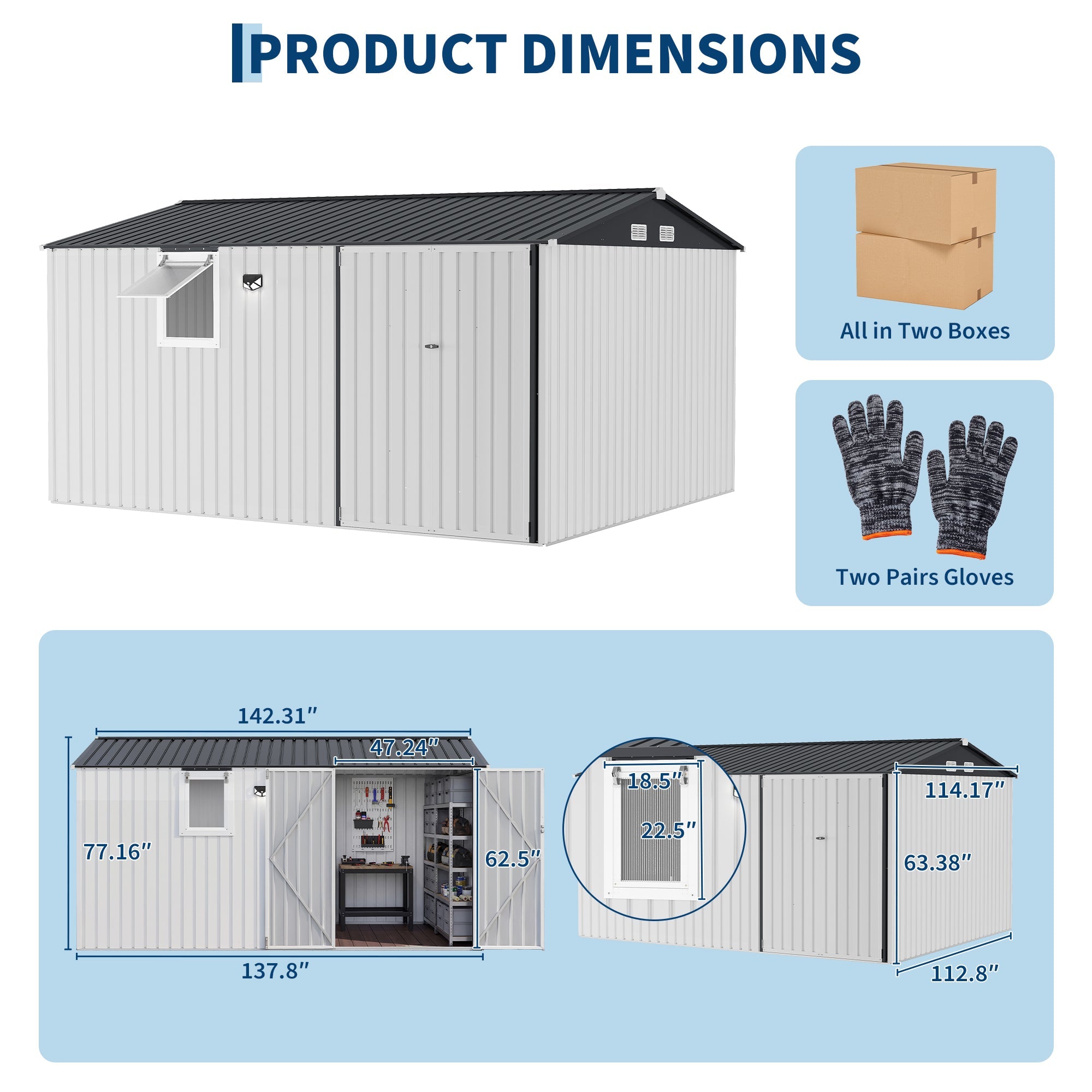 Garvee Outdoor Storage Shed, Metal Storage Cabinet with Lockable Doors & Windows, Heavy-Duty Backyard Storage Unit for Patio, Lawn & Garden
