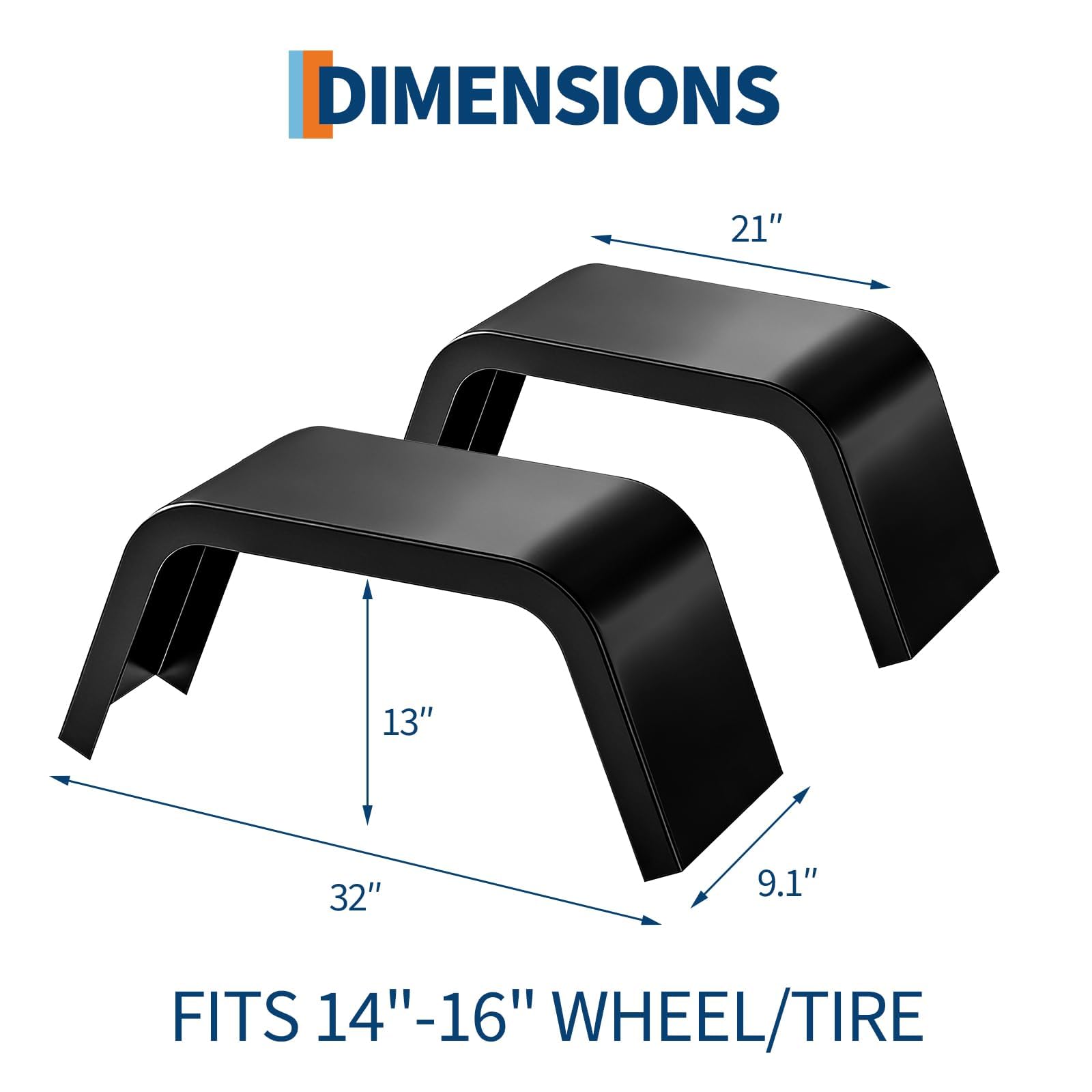 Garvee 2 Pack Single Axle Trailer Fenders for 14-16 Inch Tires, Heavy Duty 14 Gauge Steel, Rust Resistant, Weldable, Pre-Drilled, for Boat & Utility Trailers