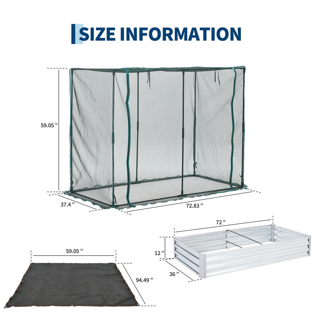Garvee Silver Galvanized Raised Garden Bed with Crop Cage, 6×3×1ft Metal Planter Box with Plant Protection Net & Shade Cloth Roof, Zippered Doors Outdoor Garden Bed for Vegetables Herbs Flowers