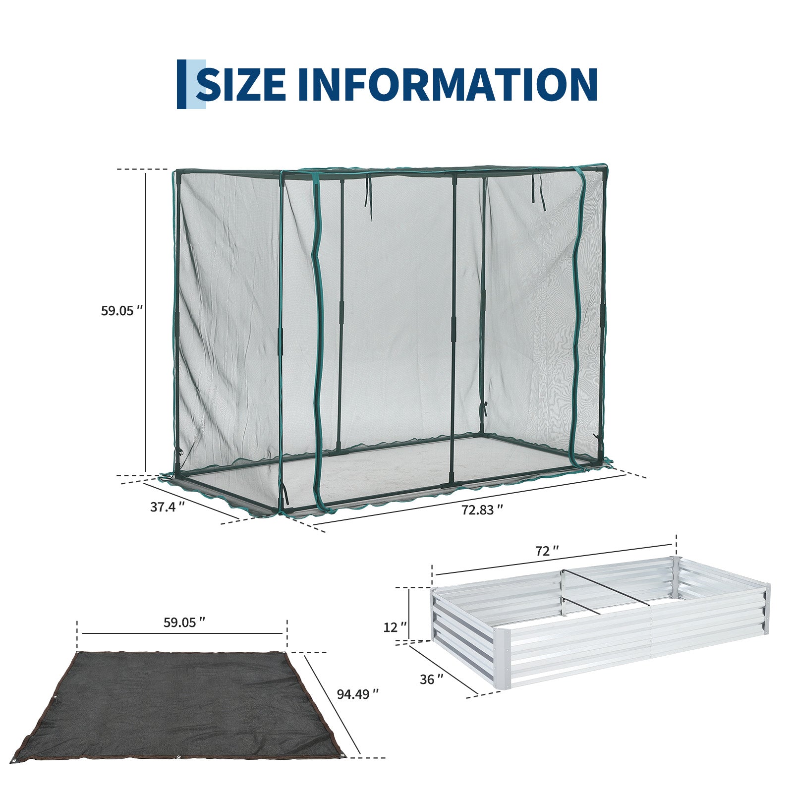 Garvee Silver Galvanized Raised Garden Bed with Crop Cage, 6×3×1ft Metal Planter Box with Plant Protection Net & Shade Cloth Roof, Zippered Doors Outdoor Garden Bed for Vegetables Herbs Flowers