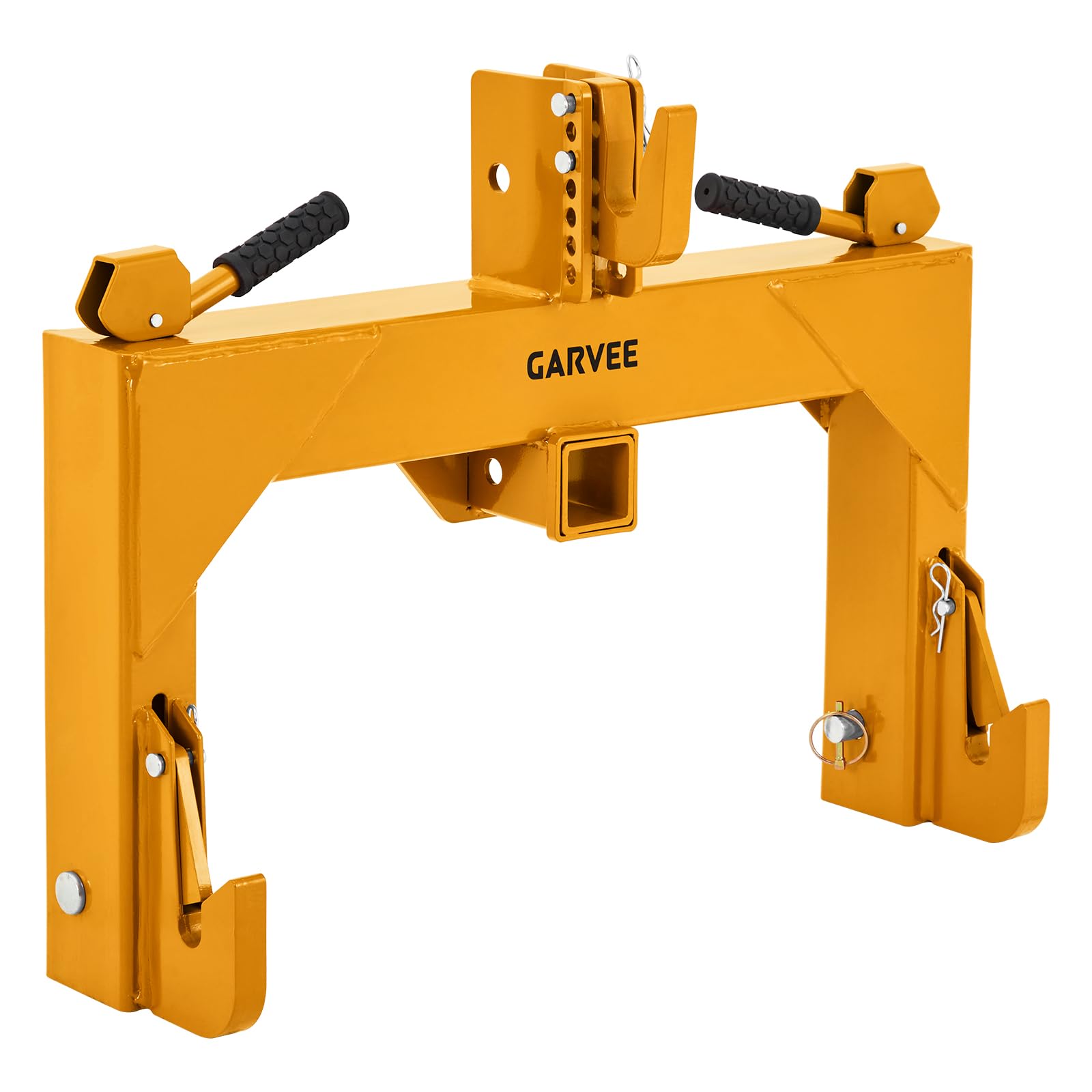 Garvee Heavy-Duty Category 1 3-Point Quick Hitch for Tractor, 3000 lbs Lift Capacity with Built-In 2" Receiver, 5-Level Bolt-On Adjustable Top Hook Tractor Attachment, No Bushing Required, Yellow Finish (24" x 24")