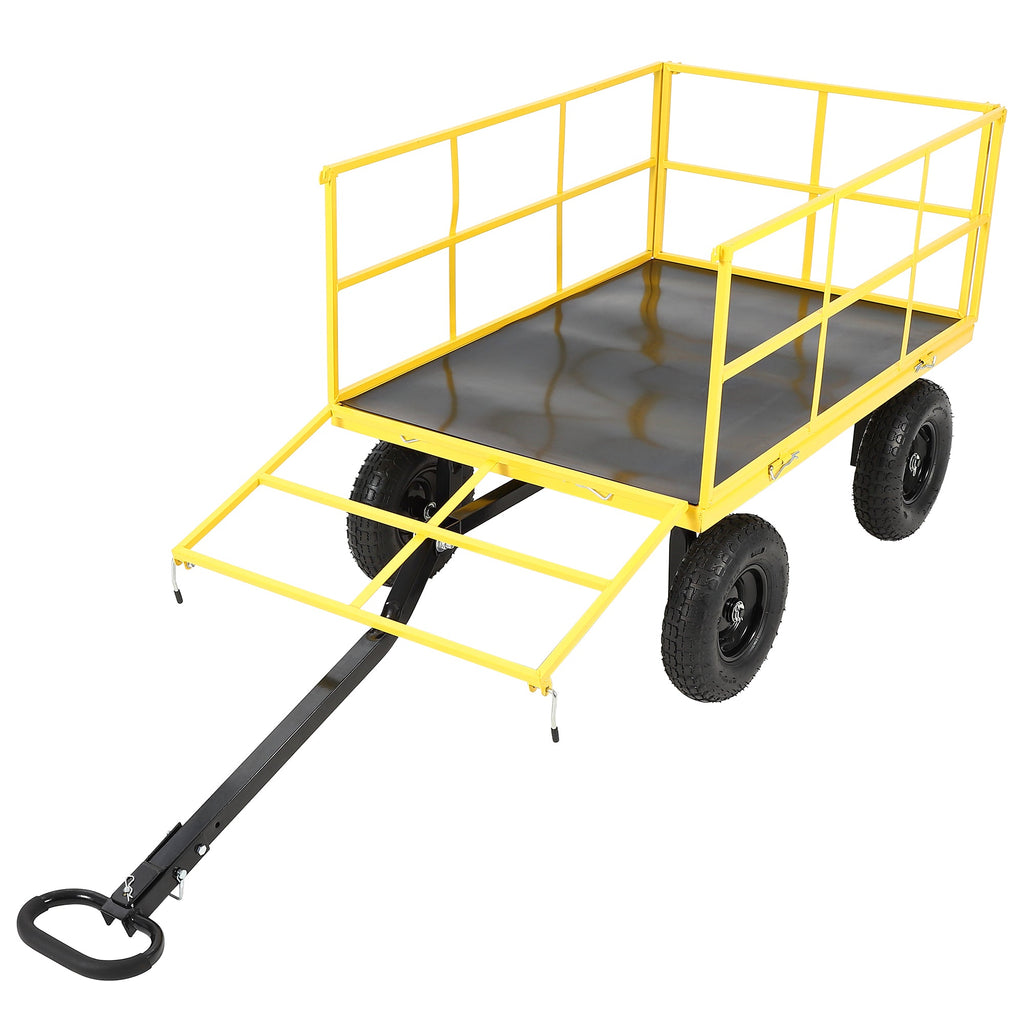 Garvee Heavy Duty 1500 lbs Steel Garden Cart – 3-in-1 Outdoor Utility Wagon with Removable Mesh Sides, 13" All-Terrain Wheels, 180° Rotating Handle – Lawn, Soil, Tool & Plant Carrier – 13-inch wheels, black hubs + yellow frame + black handlebars