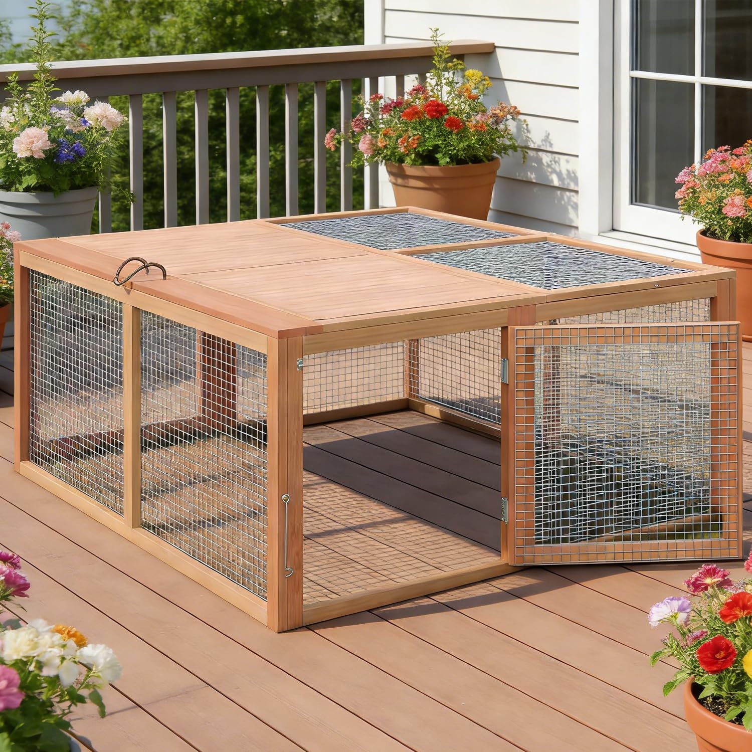 Garvee Portable Folding Wooden Small Animal Cage – No-Assembly Collapsible Hutch for Chickens, Rabbits, Ducks, Guinea Pigs – Sturdy Pine Frame, Easy Access – Secure, Ventilated Outdoor/Indoor Enclosure – Wood Color-1