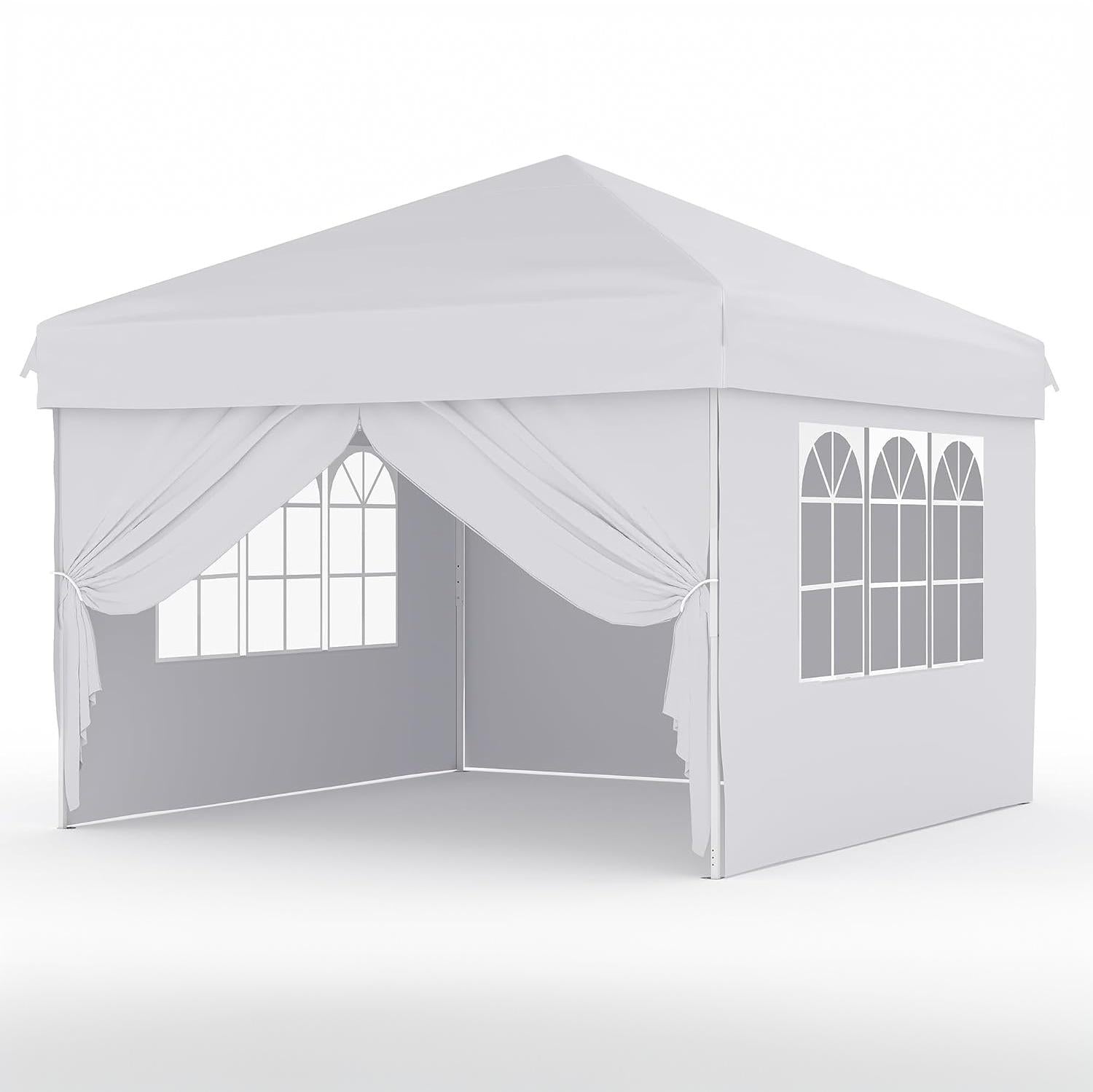 Garvee 10' × 10' Pop Up Canopy Tent with 4 Removable Sidewalls, UPF 50+ Outdoor Shelter with 3 Height Settings, Steel Frame, Carry Bag, Stakes, Ropes and Sandbags, White