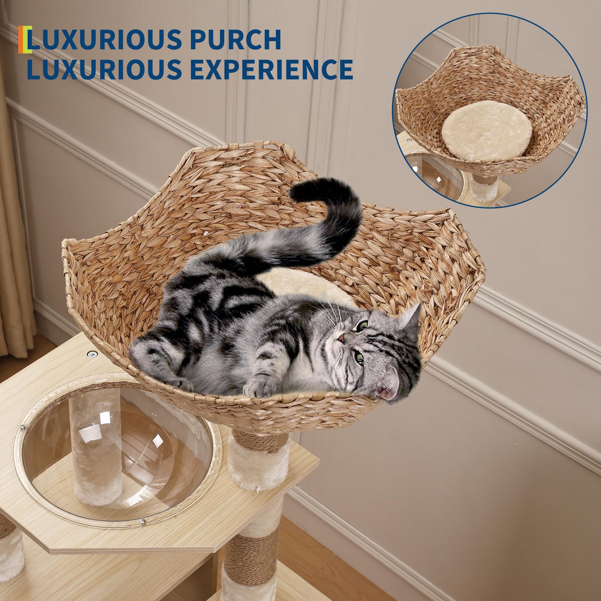 Garvee 66.9-Inch Cat Tree Tower with Litter Box Enclosure, Multi-Level Cat Furniture Featuring Hammock and Washable Cushions, Indoor Cat Tower for Play, Rest, and Privacy, Wood Color