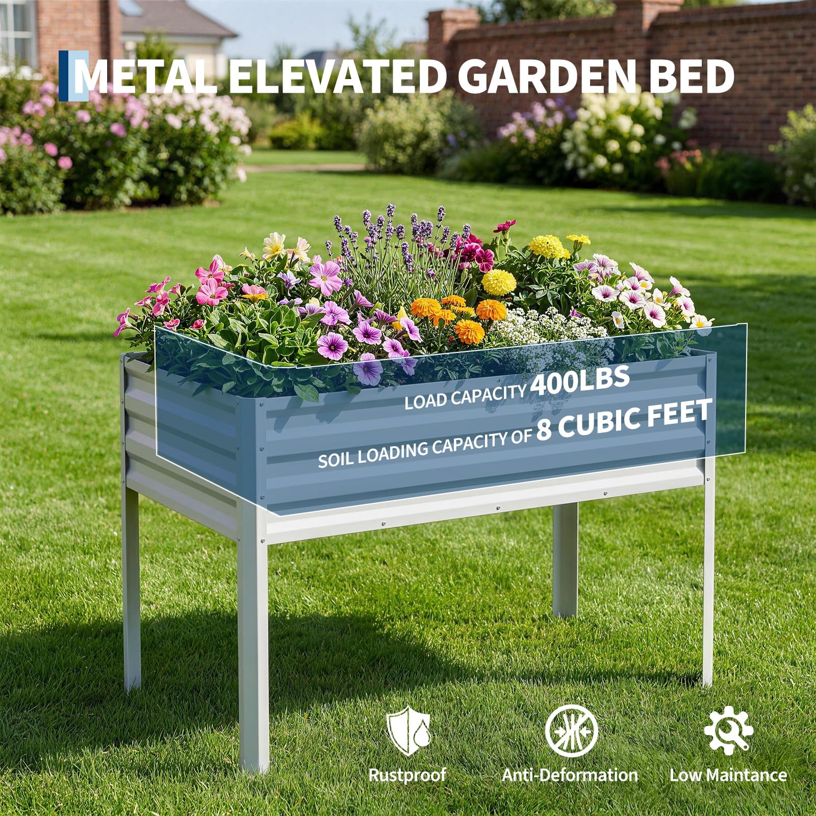 Garvee Elevated Garden Planter, 48 x 24 x 55-Inch Galvanized Metal Raised Bed with Greenhouse Cover, Bird Net and 4 Plant Signs for Patio and Balcony, Gray