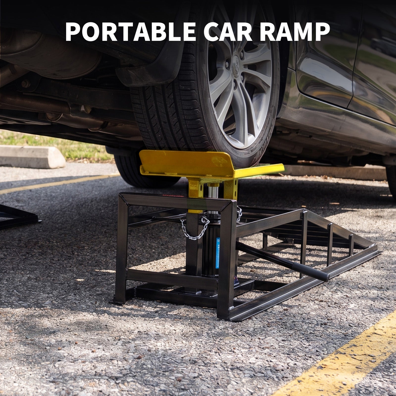 Garvee Heavy Duty Hydraulic Car Ramps 2-Pack – 11,000 lbs Capacity – Adjustable Low Profile Lift 11.6"-16.2" – Steel Construction – Non-Slip Surface – For Oil Changes, Brakes, Garage Repair – Black Shelf + Yellow Tablet