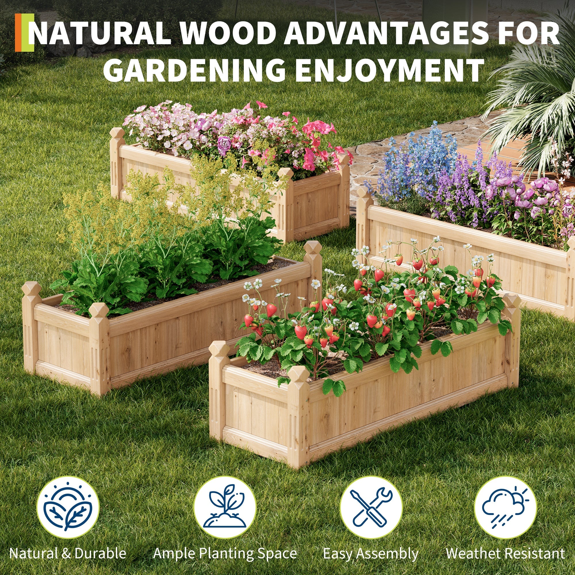 Garvee 43" x 15" x 13" Sturdy Fir Wood Raised Garden Bed – Large Rectangular Outdoor Planter Box for Vegetables, Herbs, Flowers – Easy Tool-Included Assembly, Ideal for Patio, Balcony, Backyard, Yellow