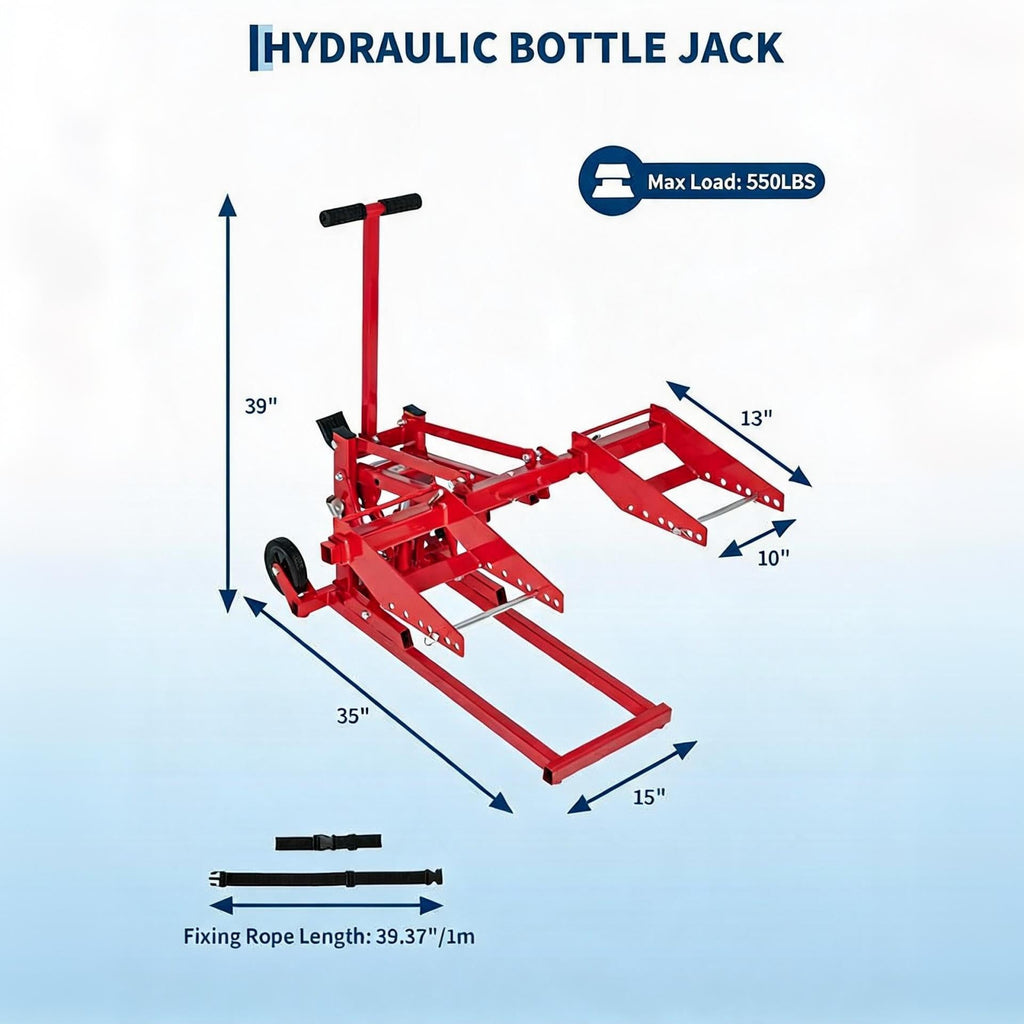 Garvee 550 lbs Heavy Duty Hydraulic Lawn Mower Lift Jack for Zero Turn & Riding Mowers, Adjustable Wheelbase 15.7"-33.8" W & Height 15"-29", Foldable Tractor Repair Hoist with 1m Straps, Red
