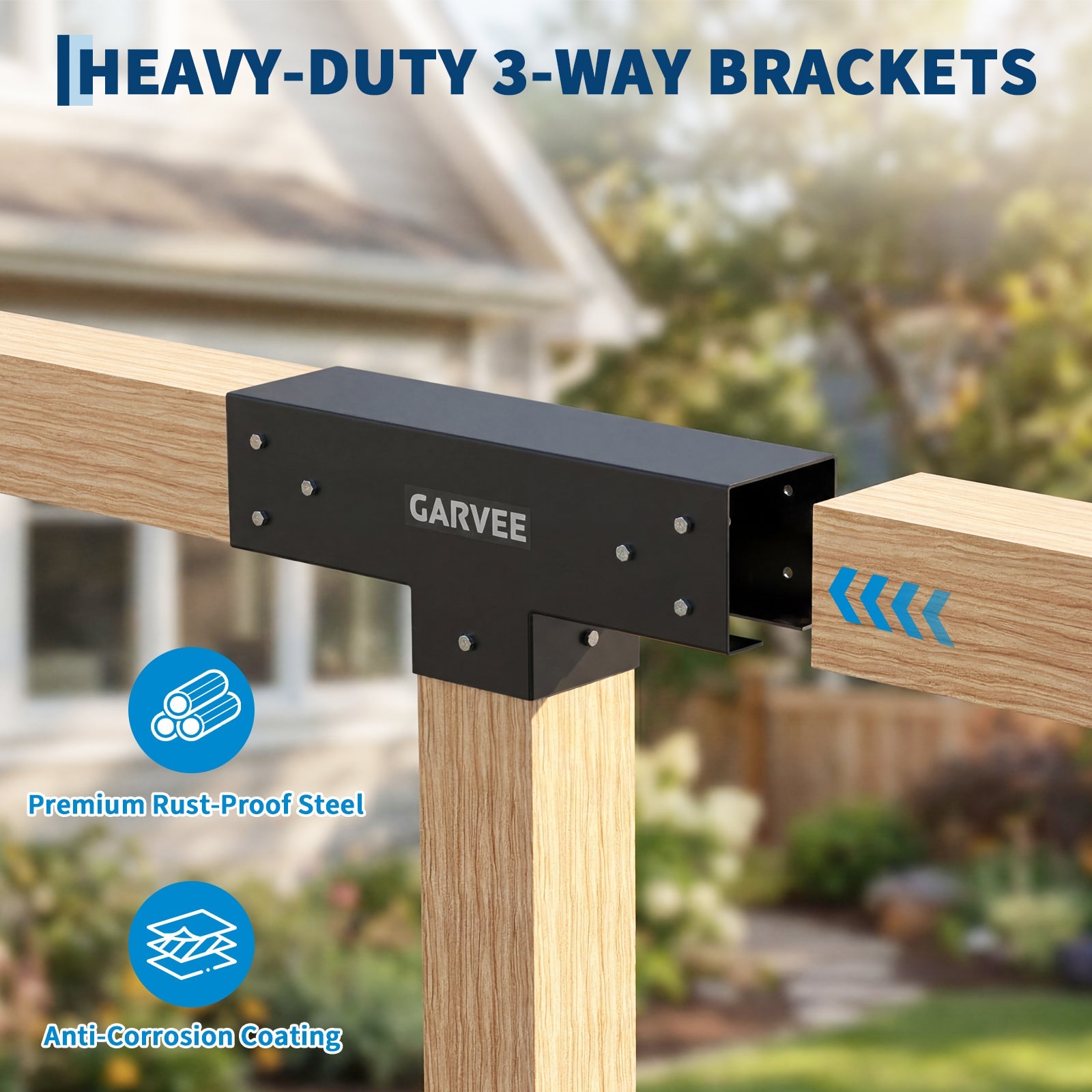 Garvee 3-Way Pergola Brackets, 2-Pack Rust-Resistant Steel T Connectors for 4 x 4 Posts with Screws for Patio, Gazebo and Backyard Builds, Black