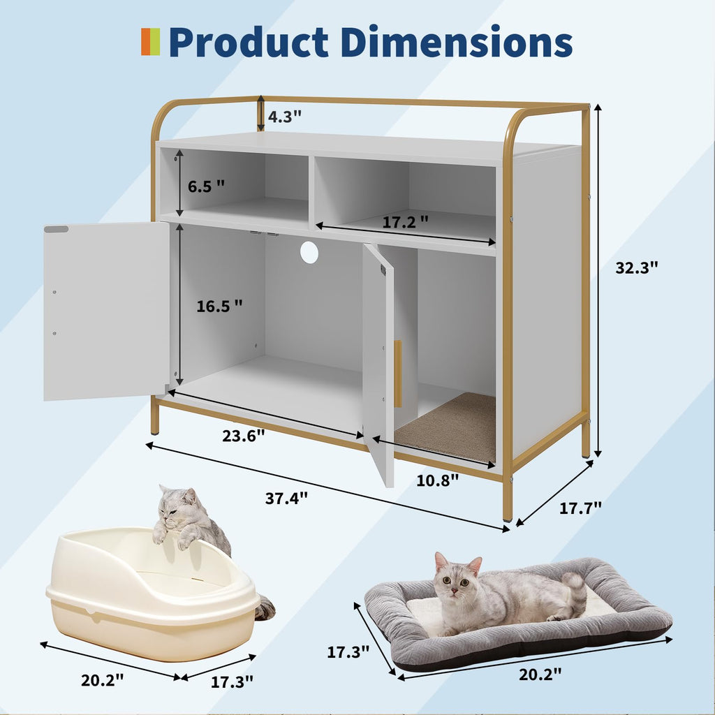 Garvee Cat Litter Box Enclosure, Wooden Cat Washroom Furniture with Barn Door, Storage Shelf and Top Display Shelf, Hidden Litter Box Cover, Dog Proof Feline Litter Boxes, Kitty House, Fits Most Litter Boxes, White