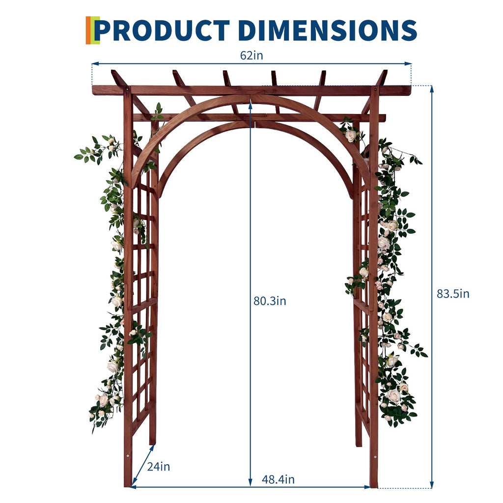 Garvee 85-Inch Wooden Garden Arbor Trellis, Fir Wood Pergola Arch for Climbing Plants, Wedding, Patio, Lawn & Backyard, Teak, Arched & Flat Top