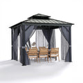 Garvee 10x10 ft Hardtop Gazebo, All-Weather Aluminum Alloy Frame Outdoor Pavilion with Double 27-Gauge Steel Roof, Curtains & Mosquito Netting for Patio, Deck & Backyard, Gray