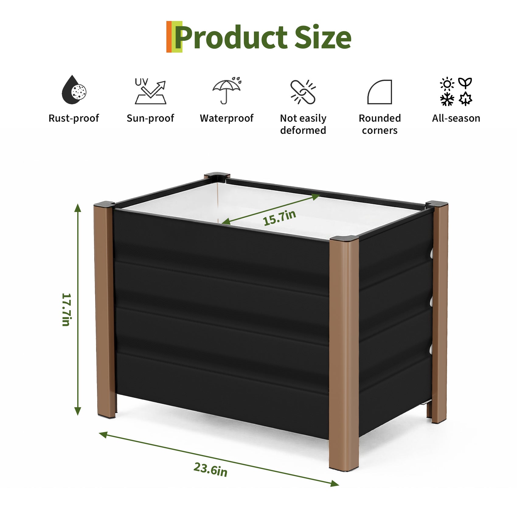 Garvee 2' × 1.3' × 1.5' Aluminum Raised Garden Bed, Deep Planter Box with Drainage Holes, Gray