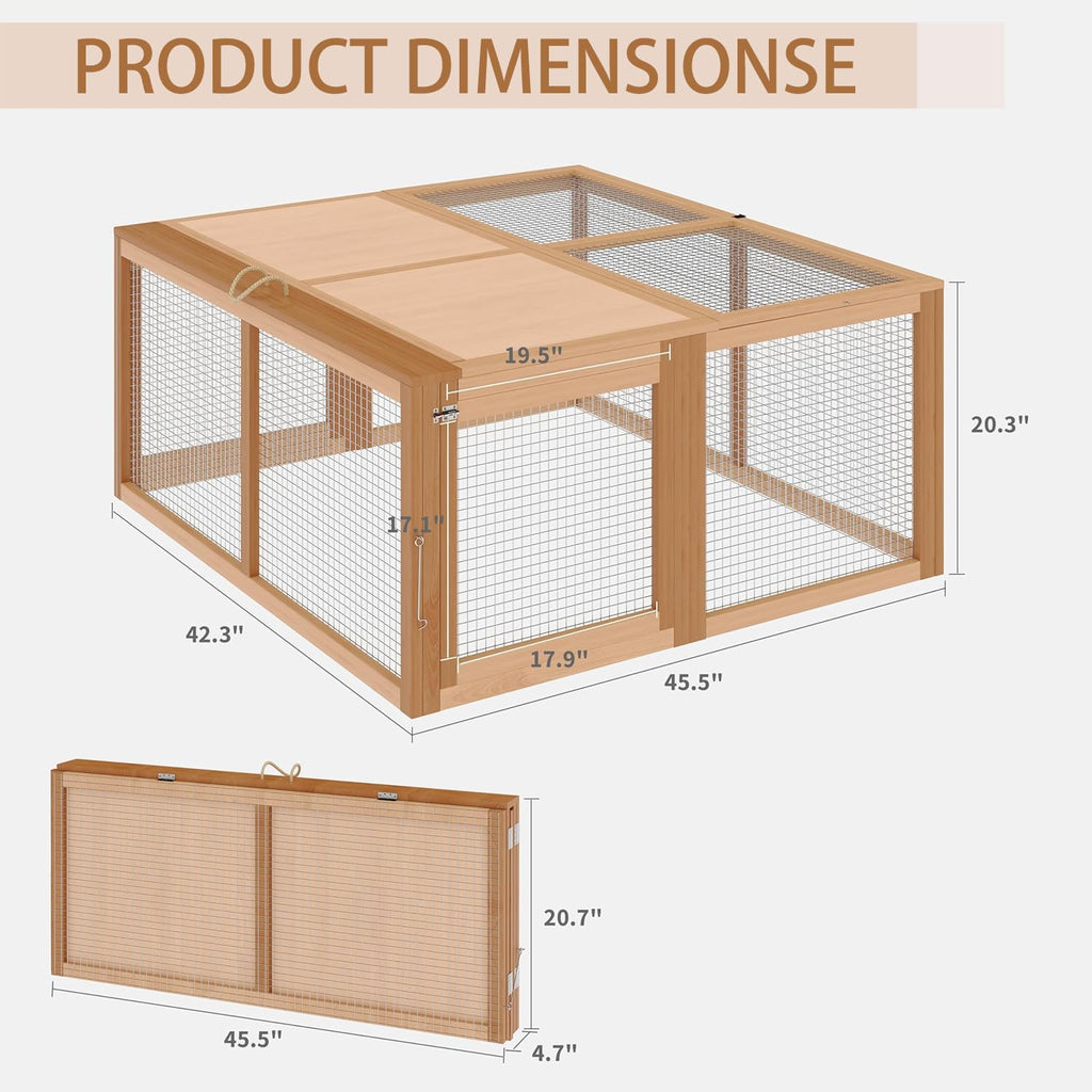 Garvee Portable Folding Wooden Small Animal Cage – No-Assembly Collapsible Hutch for Chickens, Rabbits, Ducks, Guinea Pigs – Sturdy Pine Frame, Easy Access – Secure, Ventilated Outdoor/Indoor Enclosure – Wood Color-1