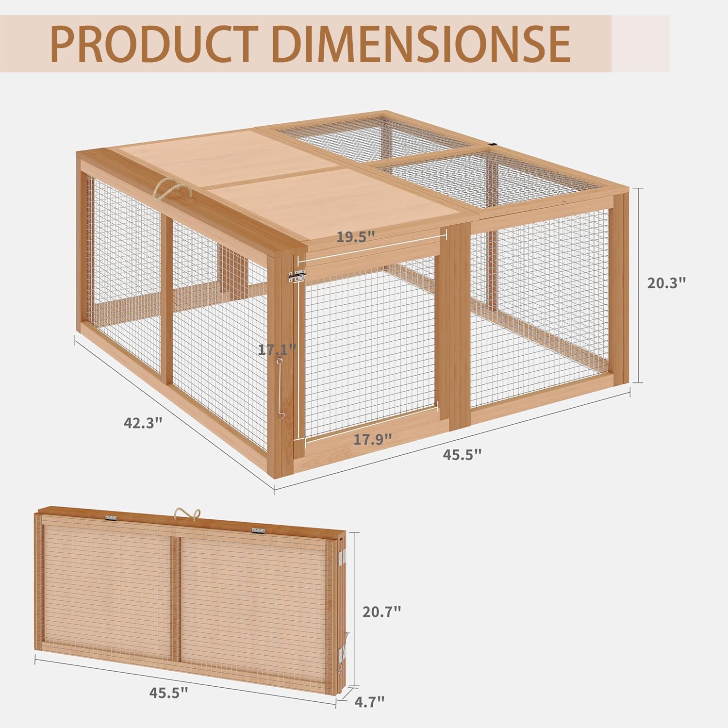 Garvee Portable Folding Wooden Small Animal Cage – No-Assembly Collapsible Hutch for Chickens, Rabbits, Ducks, Guinea Pigs – Sturdy Pine Frame, Easy Access – Secure, Ventilated Outdoor/Indoor Enclosure – Wood Color-1