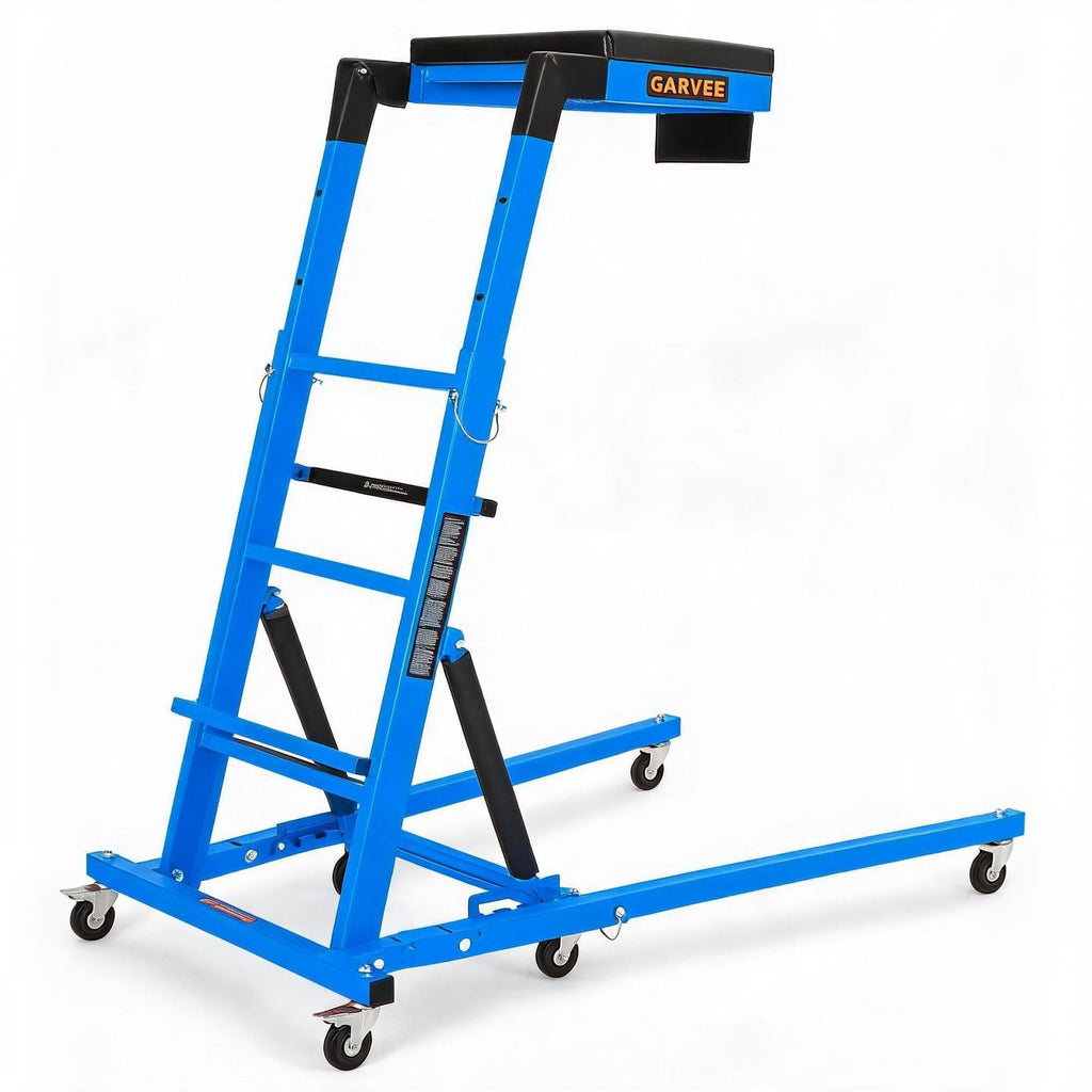 Garvee Heavy Duty Over-Engine Creeper for Mechanics – Adjustable Height 48-68 in, 400 lbs Capacity, Collapsible Design, 6 Swivel Casters, Rolling Mechanic Seat for Garage Workshop – Mechanical Blue (RAL 5015)