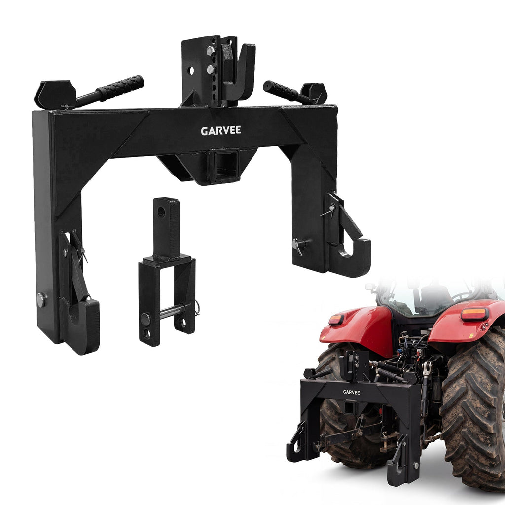 Garvee Heavy Duty 3-Point Quick Hitch Tool Set for Category 1 Tractors - Upgraded Versatile Adapter, 2" Receiver, 5-Level Adjustable Bolt, 3000 lbs Lift Capacity, Trailer Hitch Attachment - Black