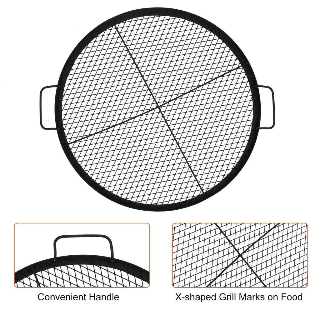 Garvee 30.5-inch Round Fire Pit Grate, 44lbs Load Capacity Heavy Duty Carbon Steel Grill Grate with Handles, 1112°F Heat Resistant Cooking Mesh for Outdoor Camping, Black