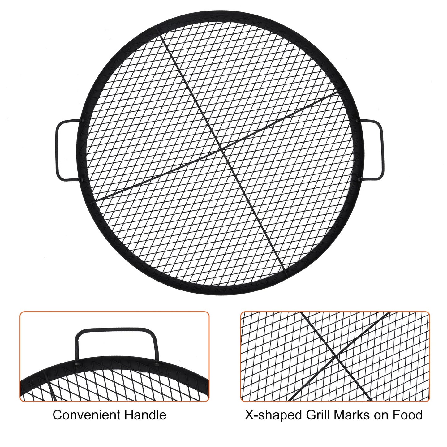 Garvee 30.5-inch Round Fire Pit Grate, 44lbs Load Capacity Heavy Duty Carbon Steel Grill Grate with Handles, 1112°F Heat Resistant Cooking Mesh for Outdoor Camping, Black