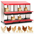 Garvee 8-Compartment Metal Chicken Nesting Box, Roll Away Poultry Laying Box with Sloped Anti-Perch Roof, 41.7"x12.8"x30.9", Red