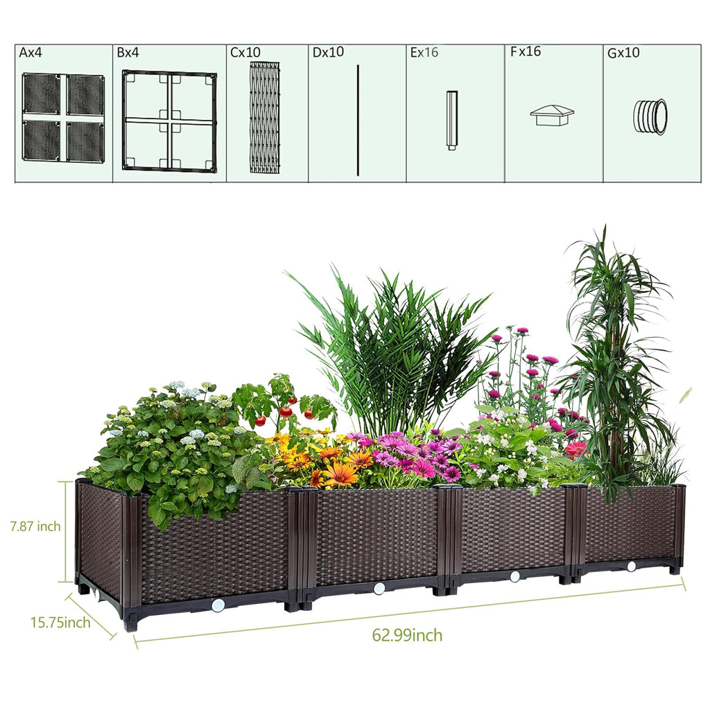 Garvee Large Brown Self-Watering Raised Garden Bed Planter Box – Deep Root Design, Drainage Plugs, Heat & Frost Resistant – Perfect for Patio, Deck, Balcony – Grow Vegetables, Flowers, Herbs – Color: Brown